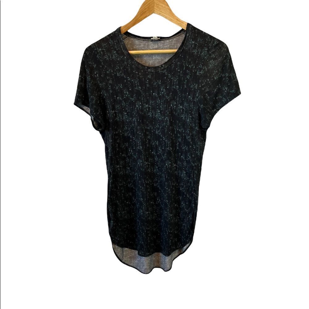 WILFRED Black&Teal  Polka Dot Side Slit Short Sleeve Long Top M